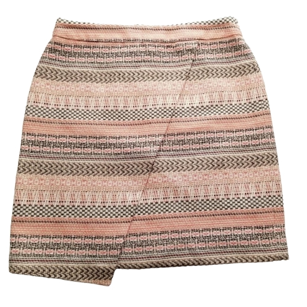 Loft Skirt 0 tweed faux wrap mini pink striped Black preppy light‎ Academia